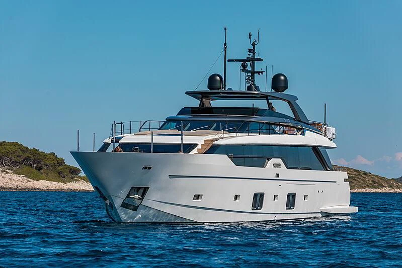 a white yacht on the water aboard NOOR II Yacht for Charter