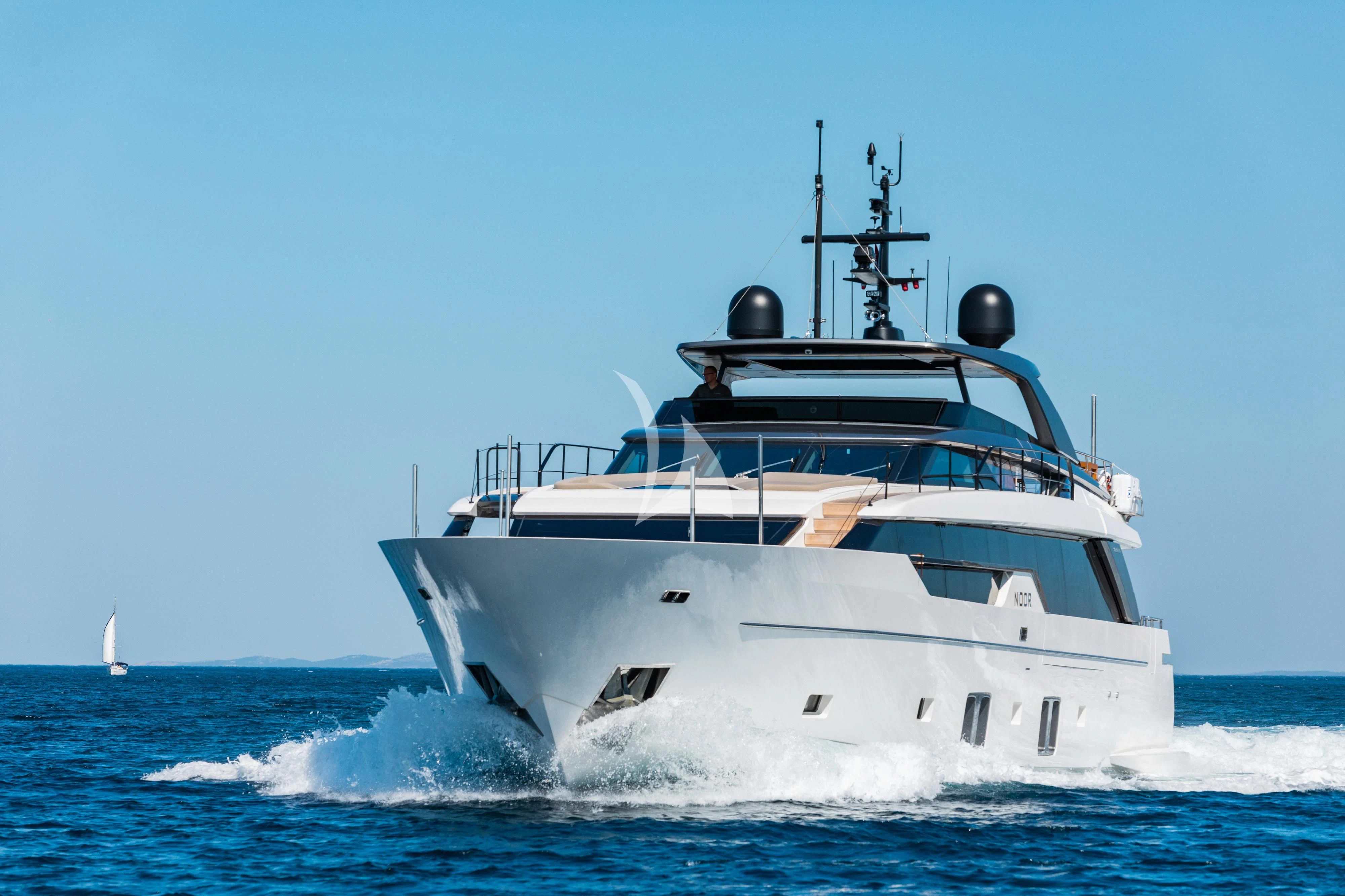 a large white boat aboard NOOR II Yacht for Charter