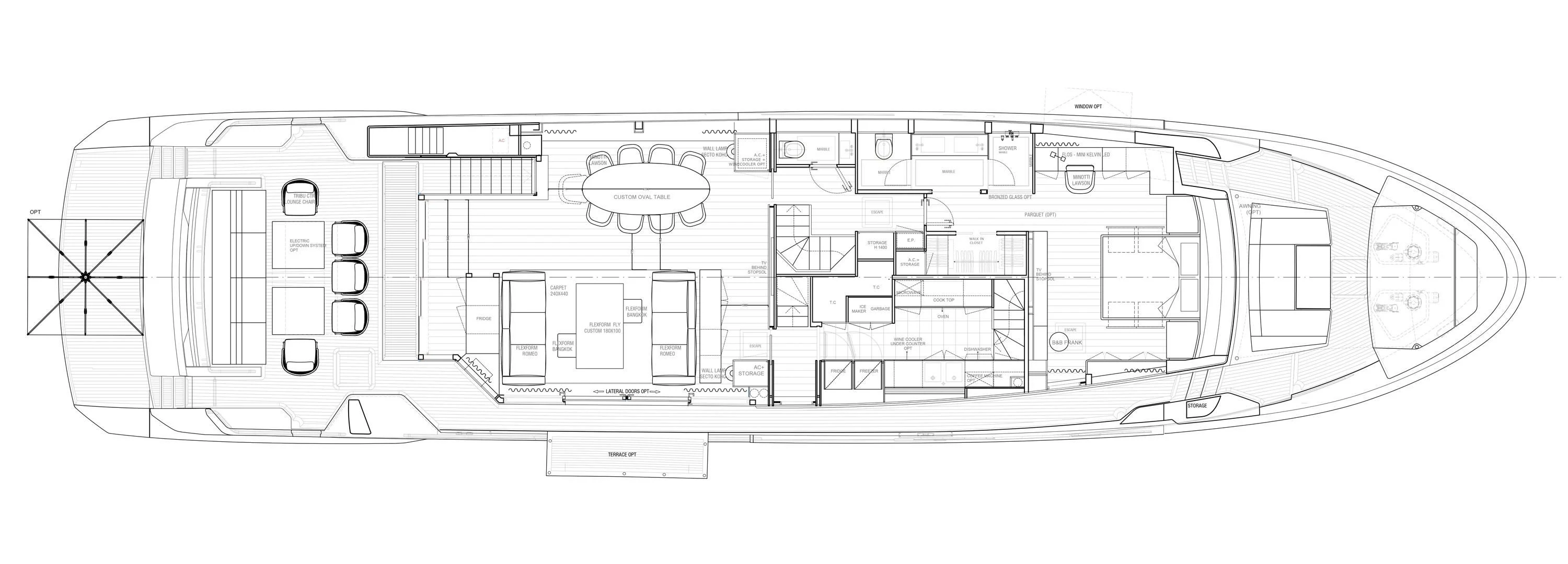 a sketch of a building aboard NOOR II Yacht for Charter