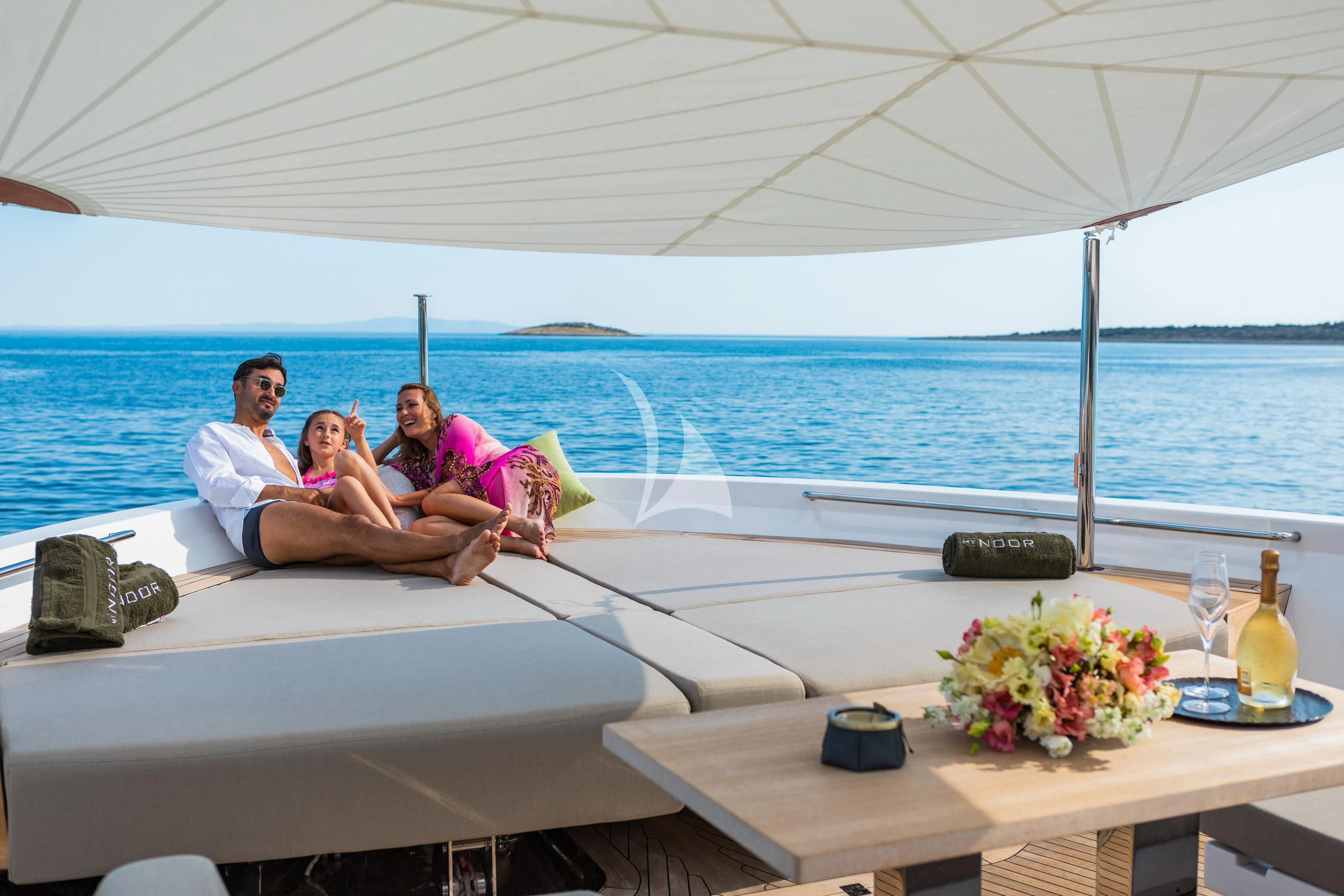 a group of people on a boat aboard NOOR II Yacht for Charter