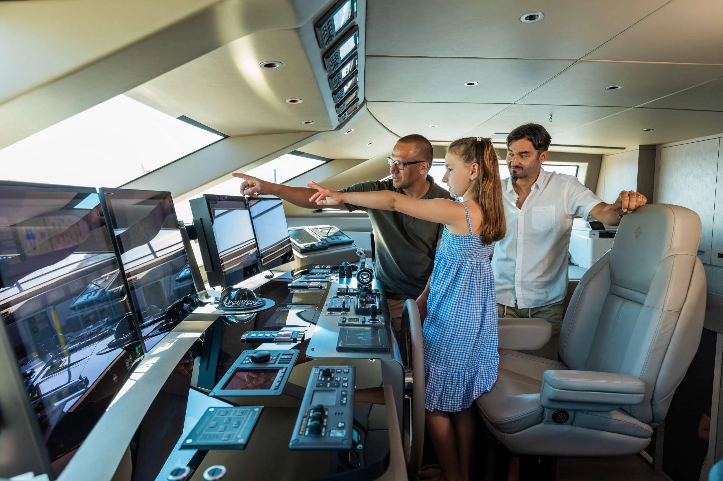 a group of people in an office aboard NOOR II Yacht for Charter