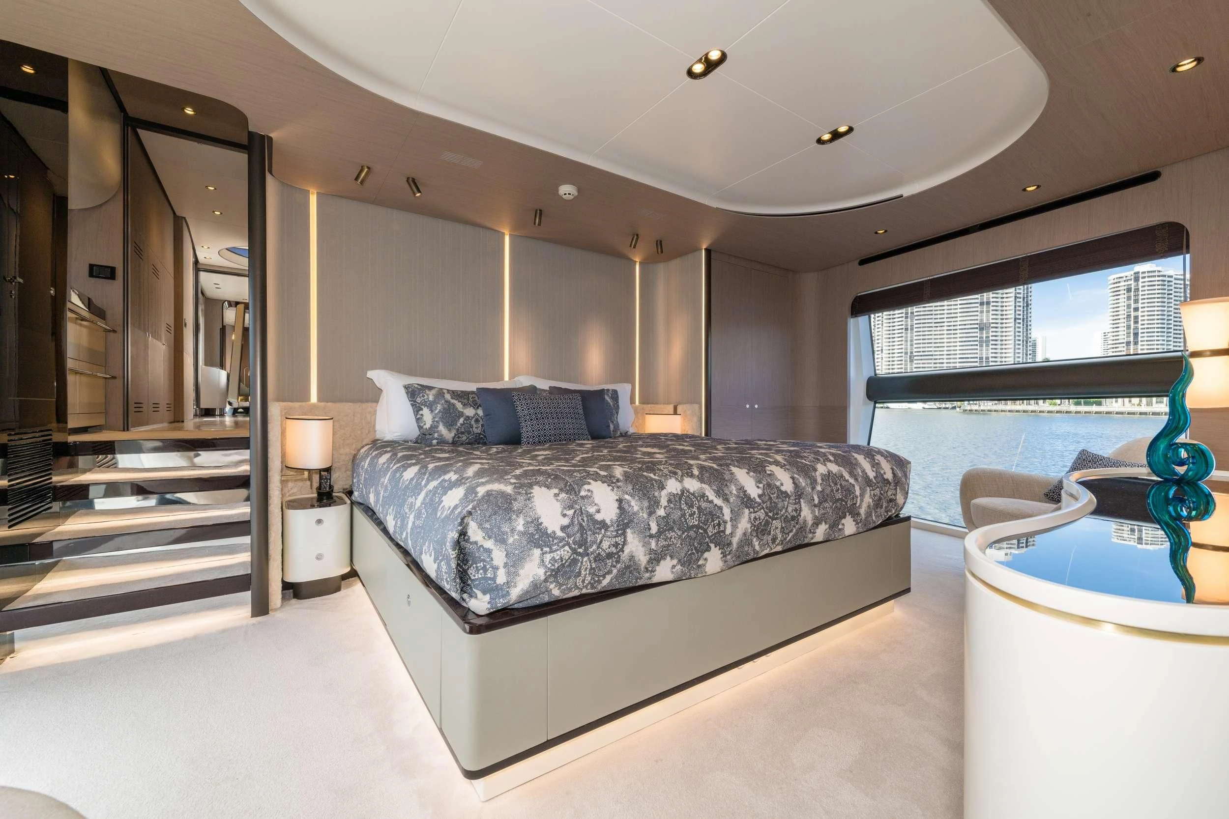 a large bed in a room aboard MAJESTIC MOMENTS Yacht for Sale