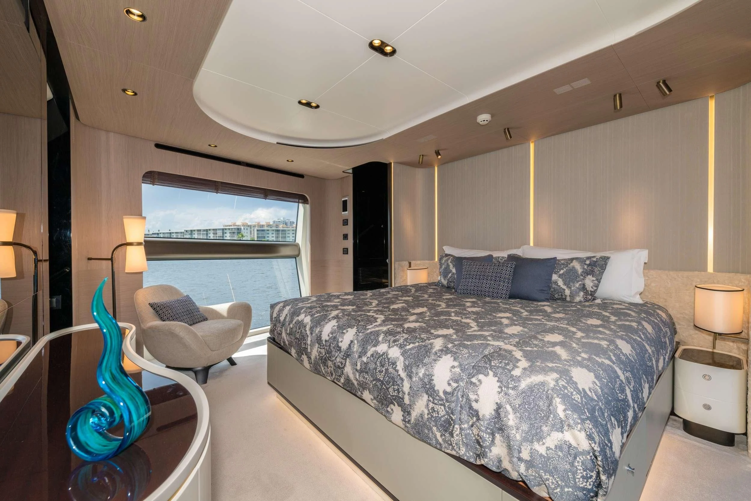 a large bed in a room aboard MAJESTIC MOMENTS Yacht for Sale
