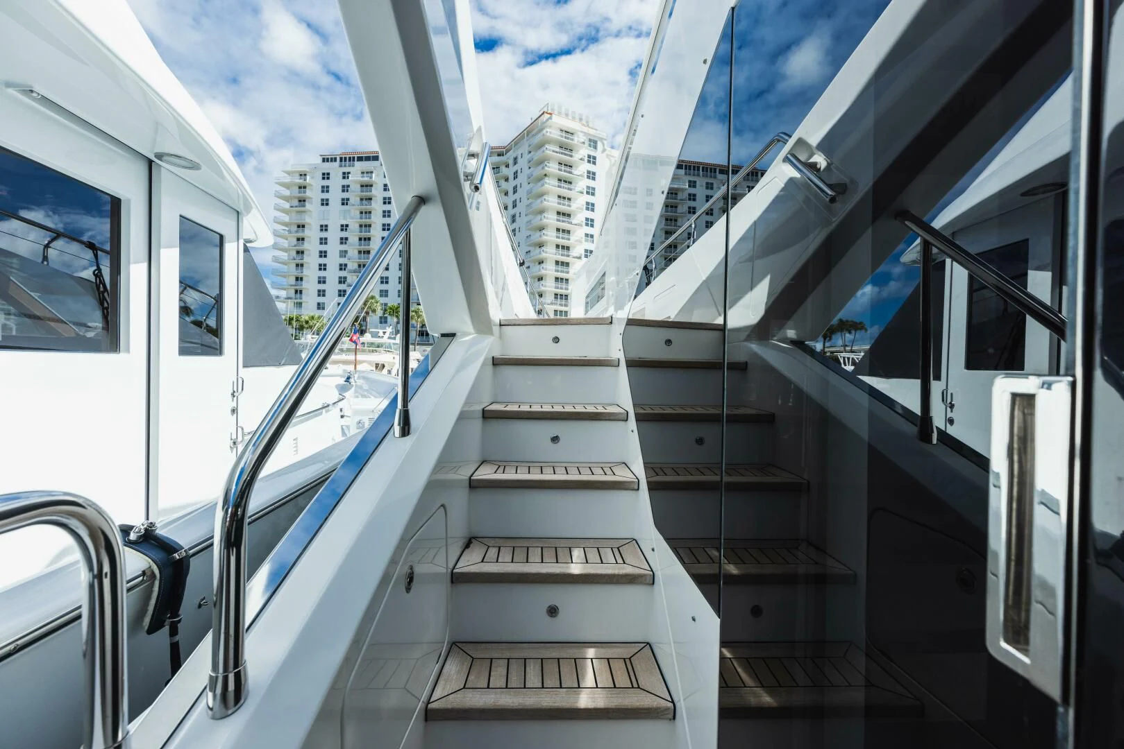 a staircase leading to a building aboard MAJESTIC MOMENTS Yacht for Sale