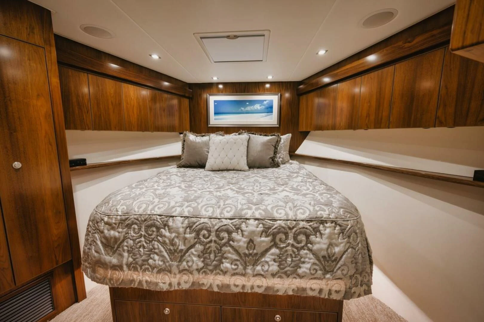 a bed in a room aboard WHY WOULDN'T WE Yacht for Sale