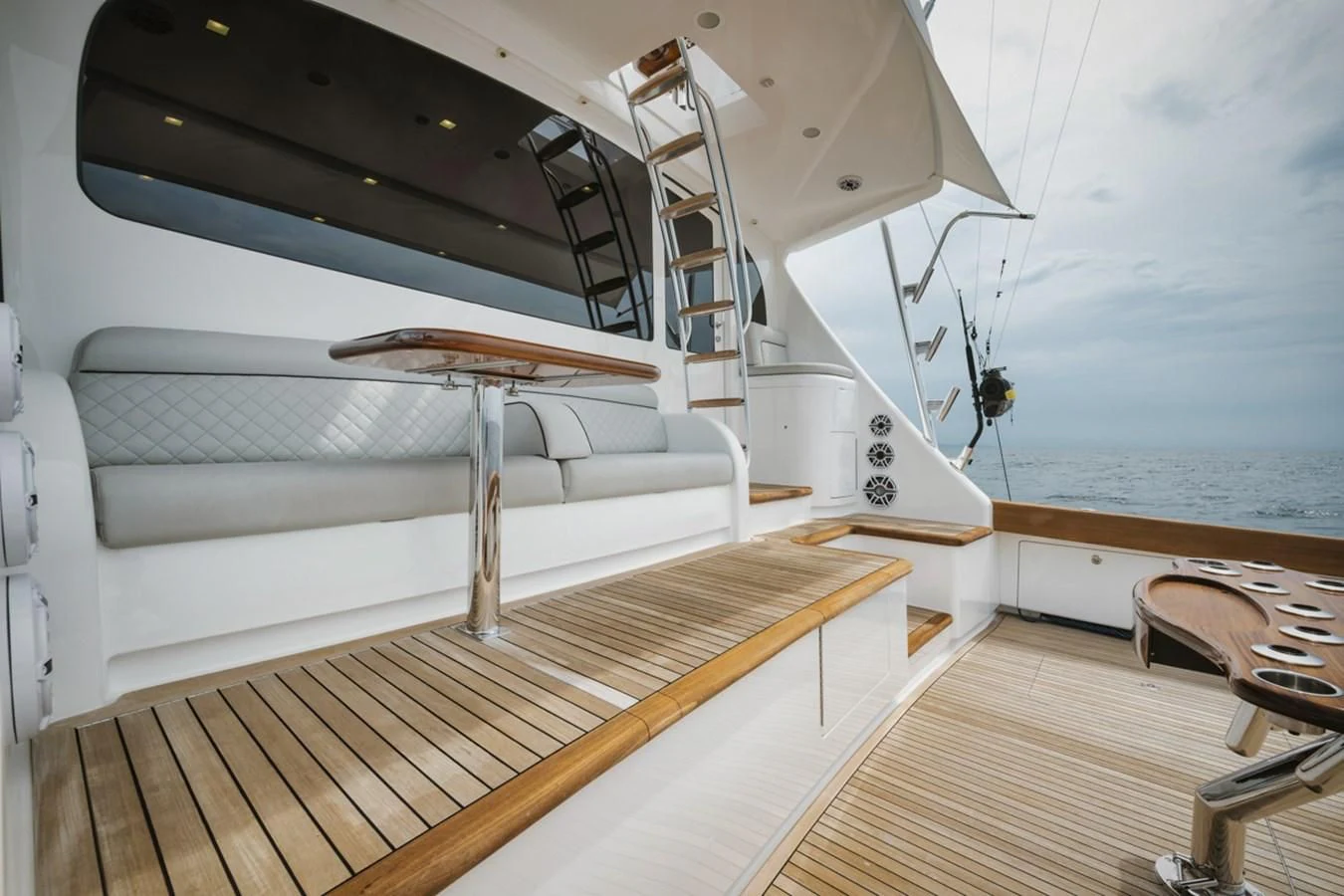 a boat with a deck and a ladder on the deck aboard WHY WOULDN'T WE Yacht for Sale