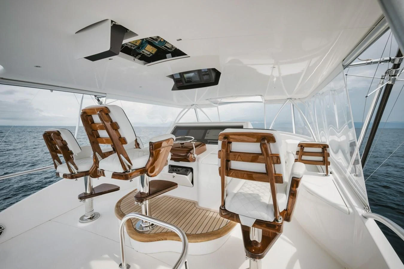a boat with a desk and chairs aboard WHY WOULDN'T WE Yacht for Sale