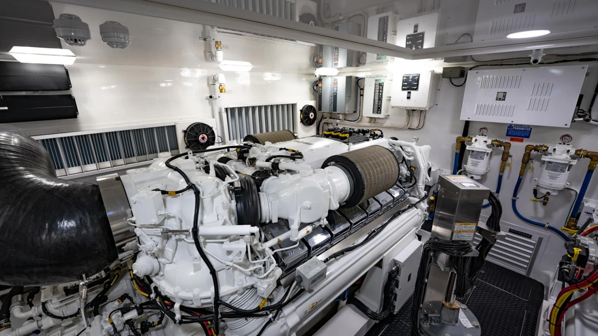 a room with machinery aboard WHY WOULDN'T WE Yacht for Sale