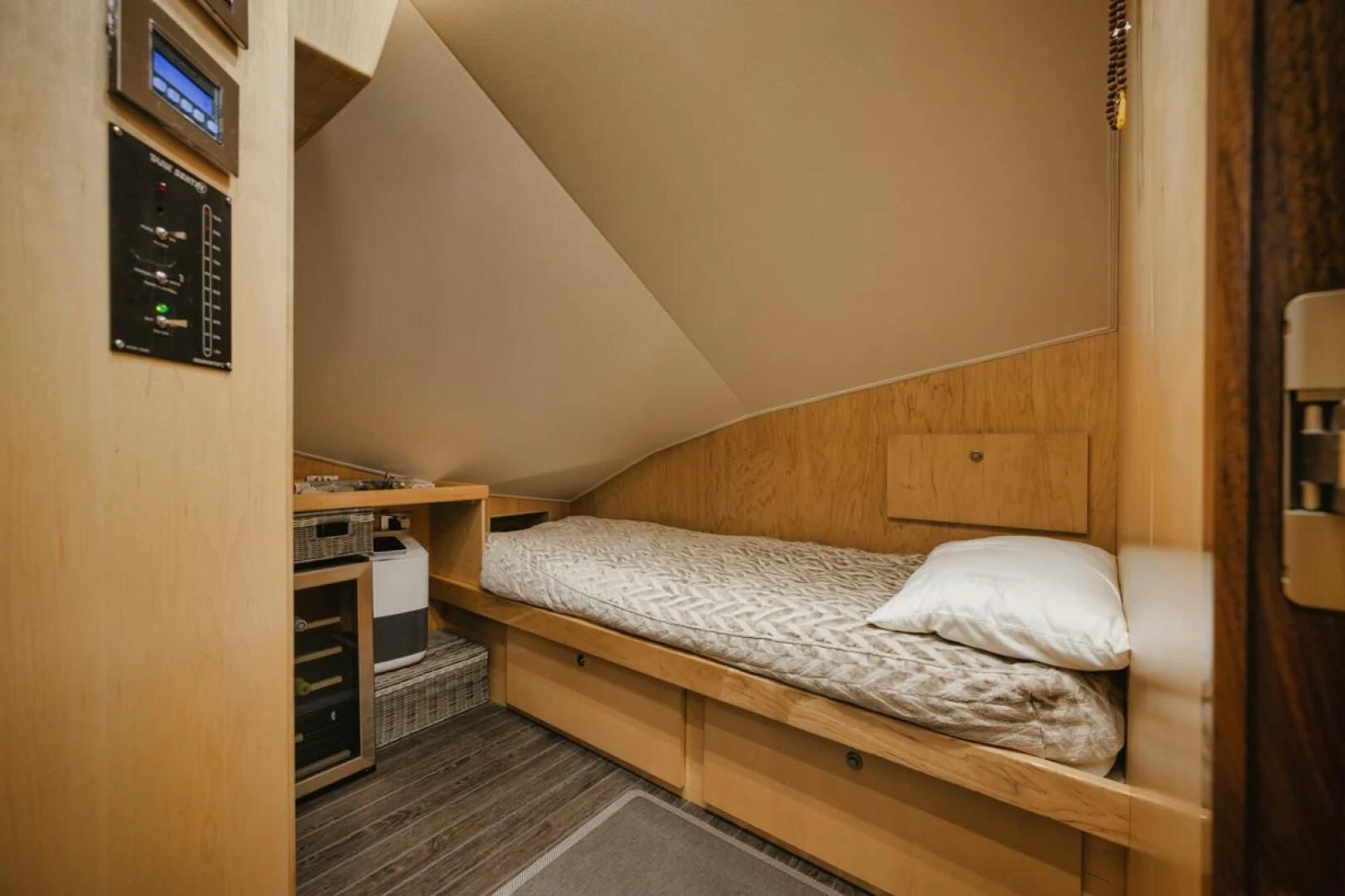 a bed in a room aboard WHY WOULDN'T WE Yacht for Sale