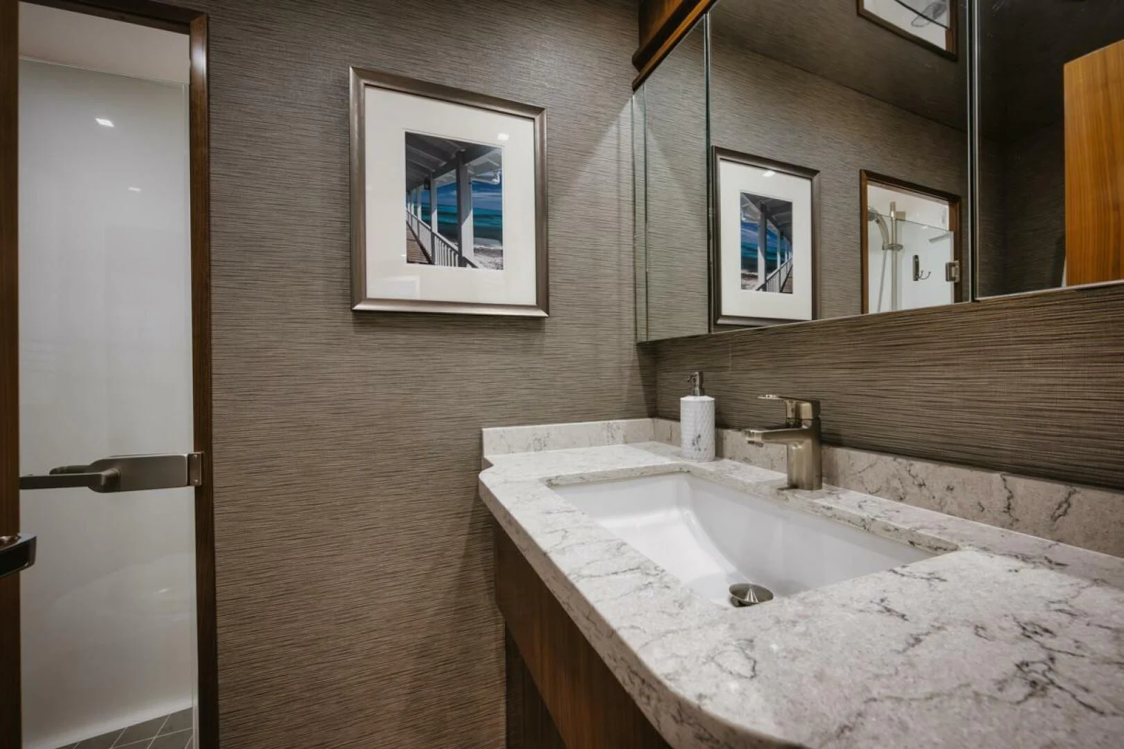 a bathroom with a marble counter top aboard WHY WOULDN'T WE Yacht for Sale