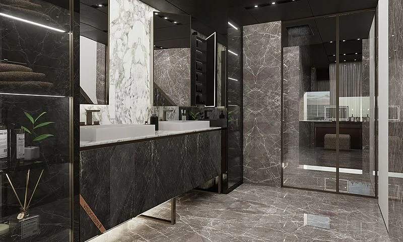 a bathroom with a marble counter aboard LION Yacht for Sale
