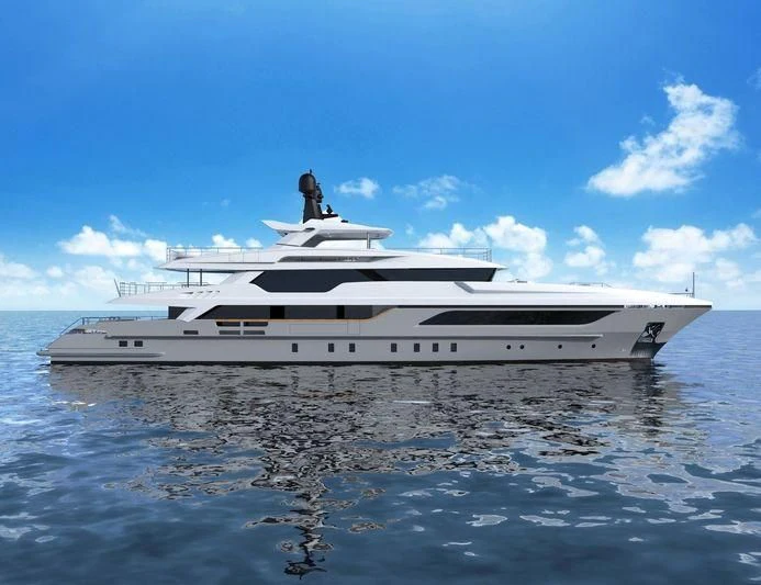 a large white yacht in the water aboard LION Yacht for Sale