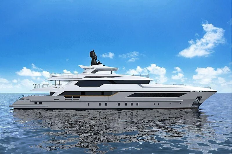 a large white yacht in the water aboard LION Yacht for Sale