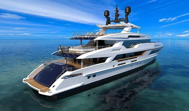 a white yacht in the water aboard LION Yacht for Sale