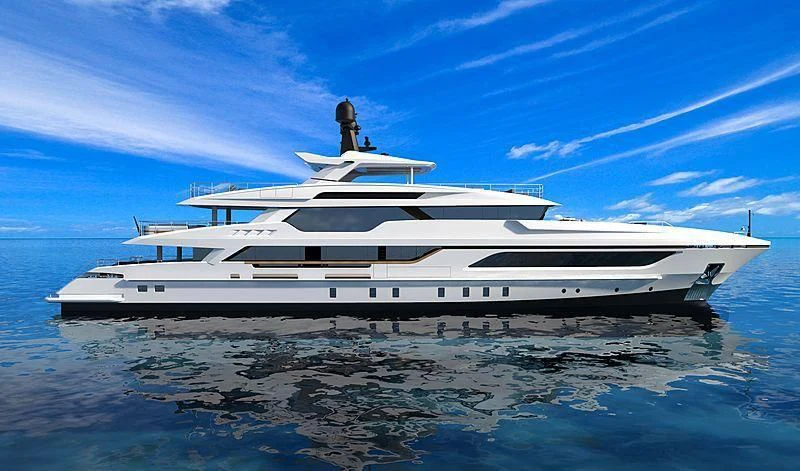 a white yacht in the water aboard LION Yacht for Sale