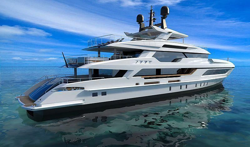 a white yacht in the water aboard LION Yacht for Sale