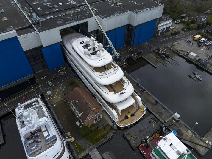 a high angle view of a ship aboard SIBELLE Yacht for Sale