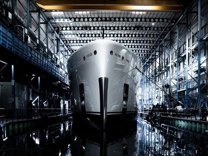a space shuttle in a large building aboard SIBELLE Yacht for Sale