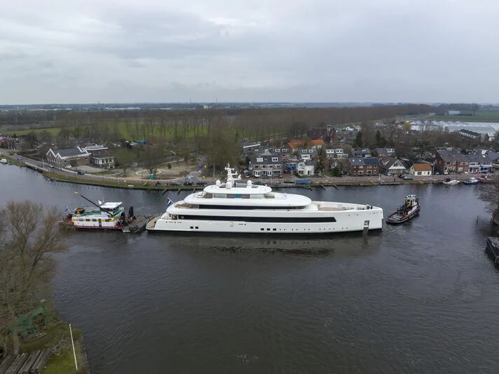 a large boat in a body of water aboard SIBELLE Yacht for Sale