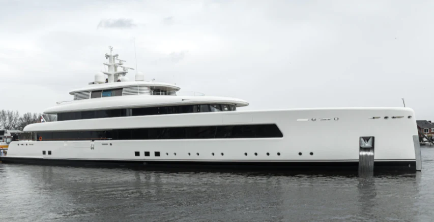a large white ship aboard SIBELLE Yacht for Sale