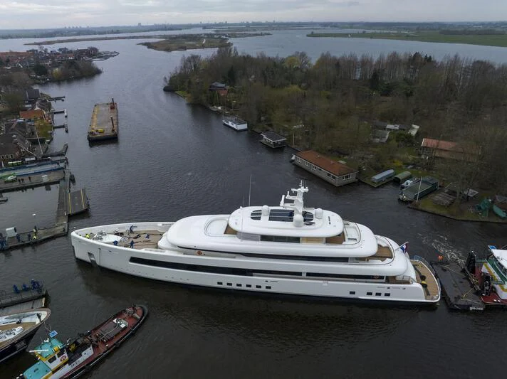 a large boat in a body of water aboard SIBELLE Yacht for Sale