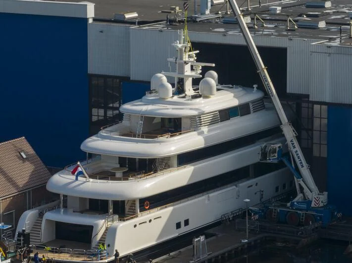 a large white boat aboard SIBELLE Yacht for Sale