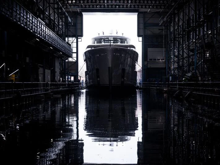 a large ship in a canal aboard SIBELLE Yacht for Sale