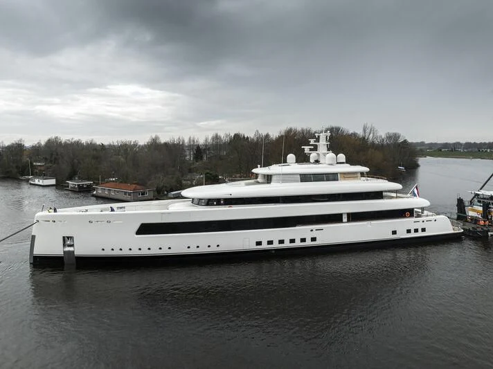 a large white yacht aboard SIBELLE Yacht for Sale