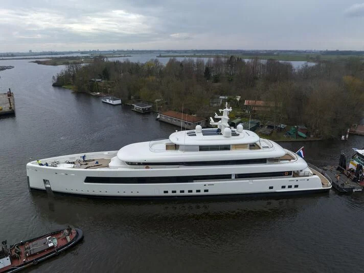 a large white yacht aboard SIBELLE Yacht for Sale
