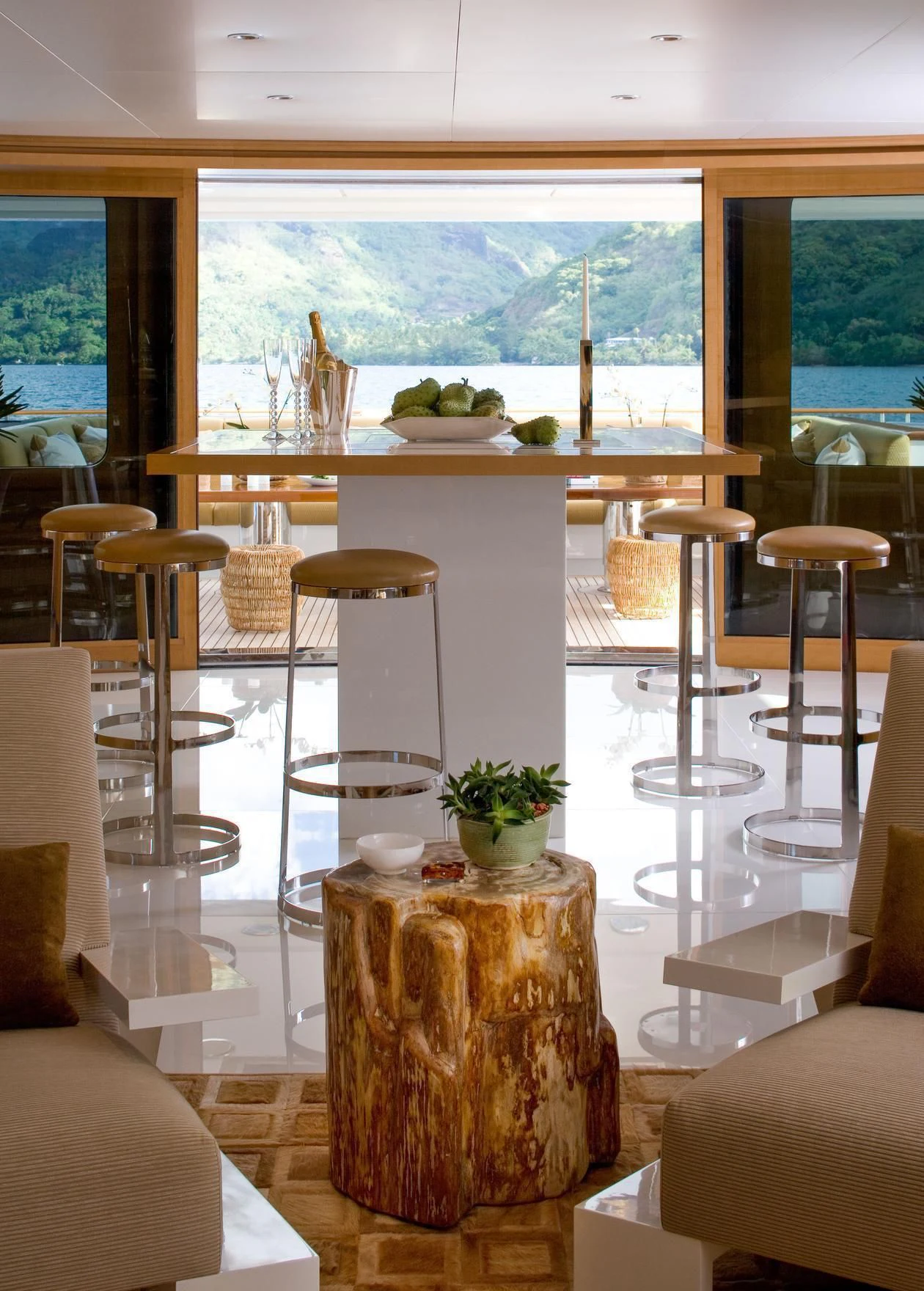 a room with a table and chairs aboard TREEHOUSE Yacht for Sale