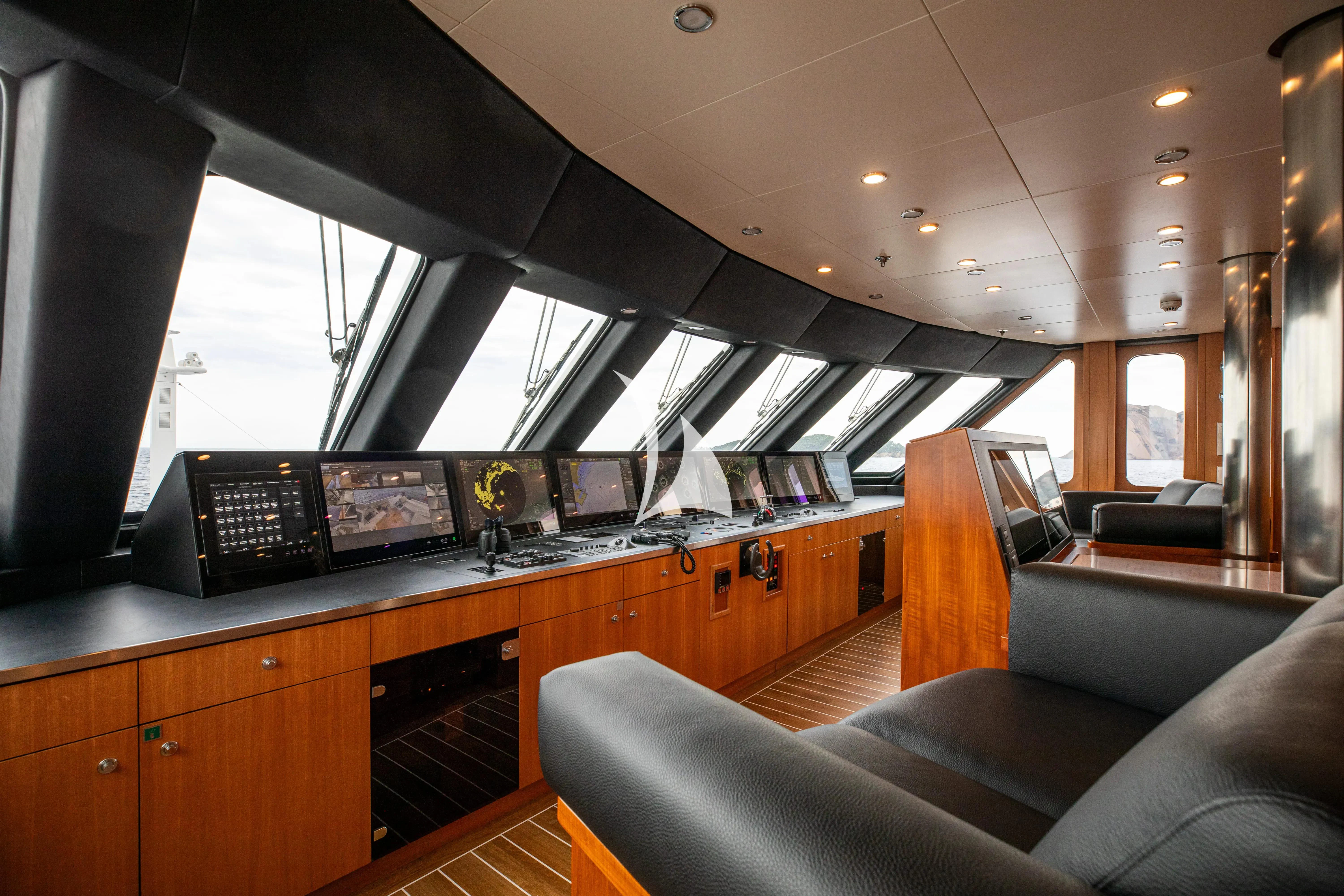 a room with a piano and a piano aboard TREEHOUSE Yacht for Sale