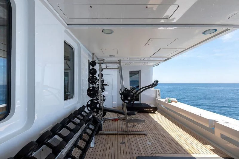 a treadmill on a boat aboard TREEHOUSE Yacht for Sale