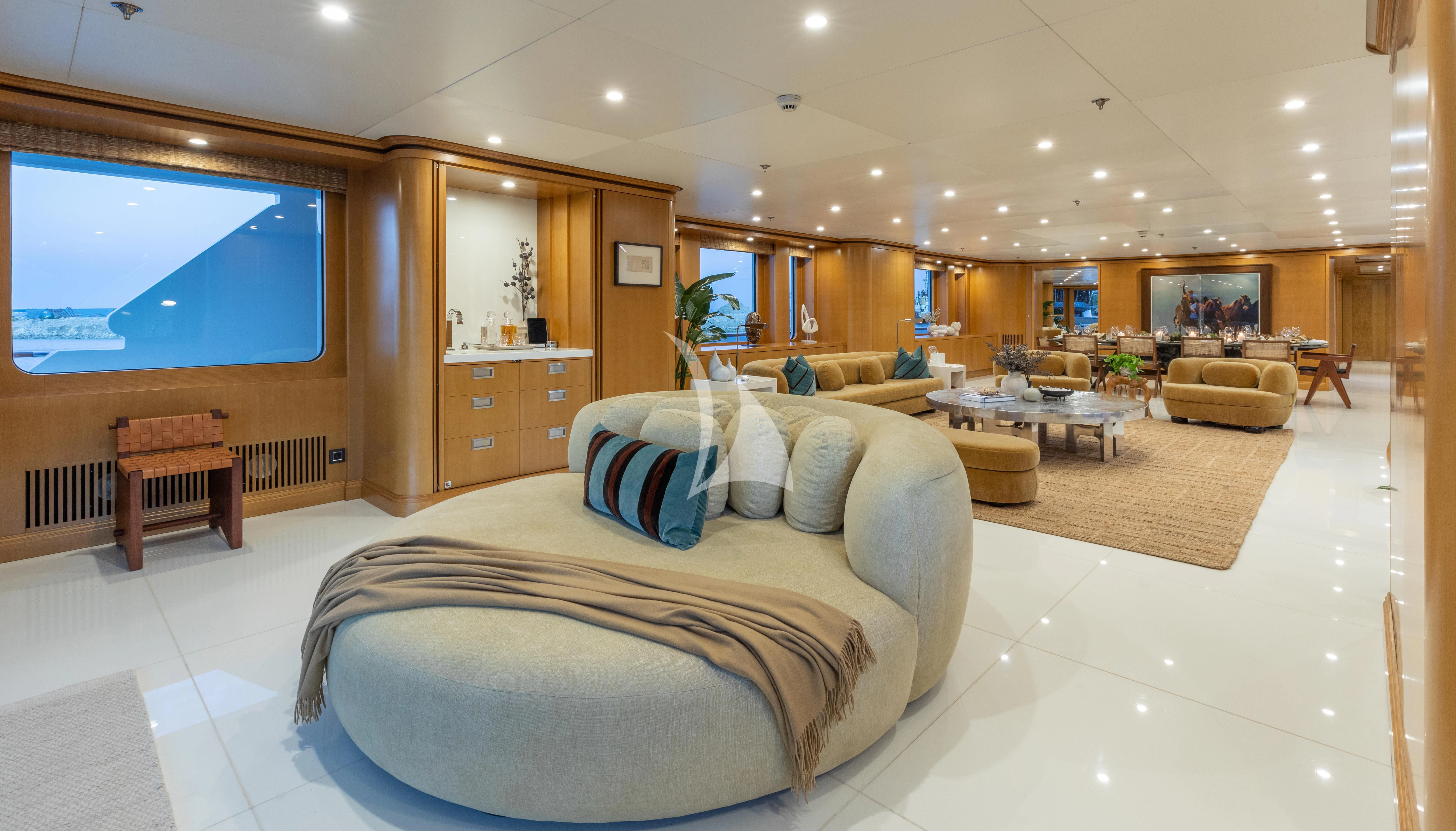 a large bedroom with a large bed aboard TREEHOUSE Yacht for Sale