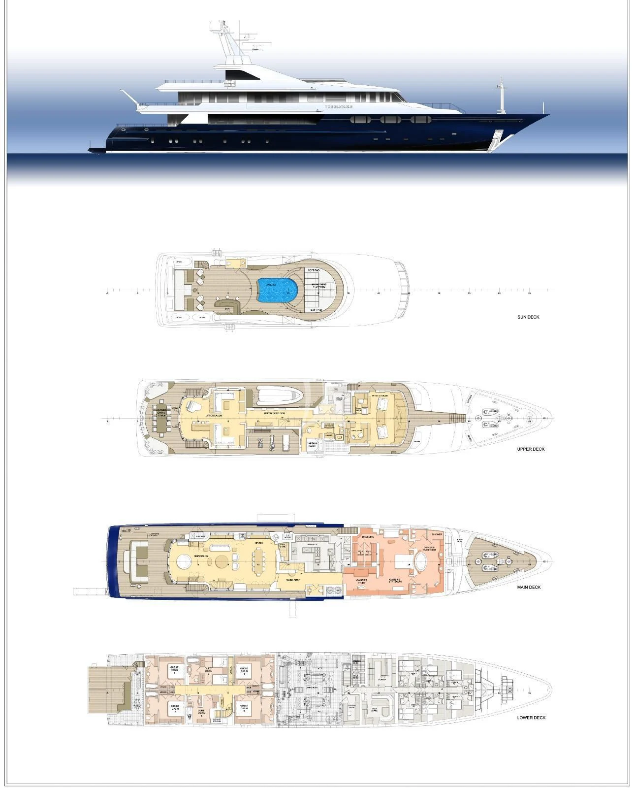 diagram, engineering drawing aboard TREEHOUSE Yacht for Sale