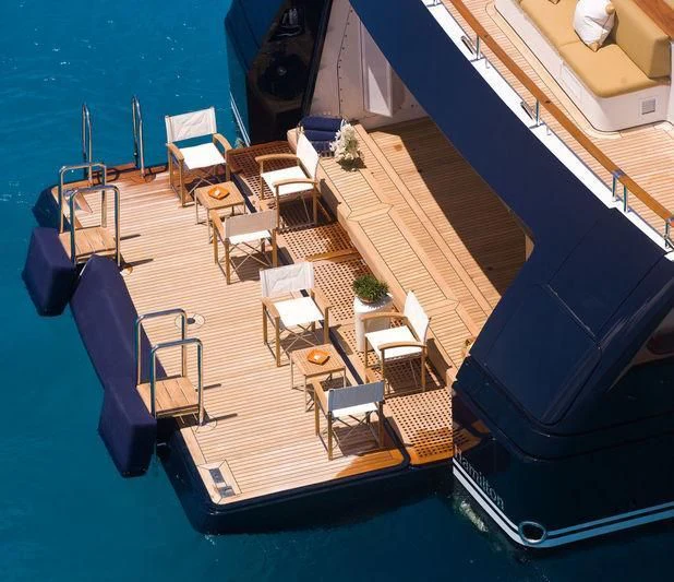 a model of a boat aboard TREEHOUSE Yacht for Sale