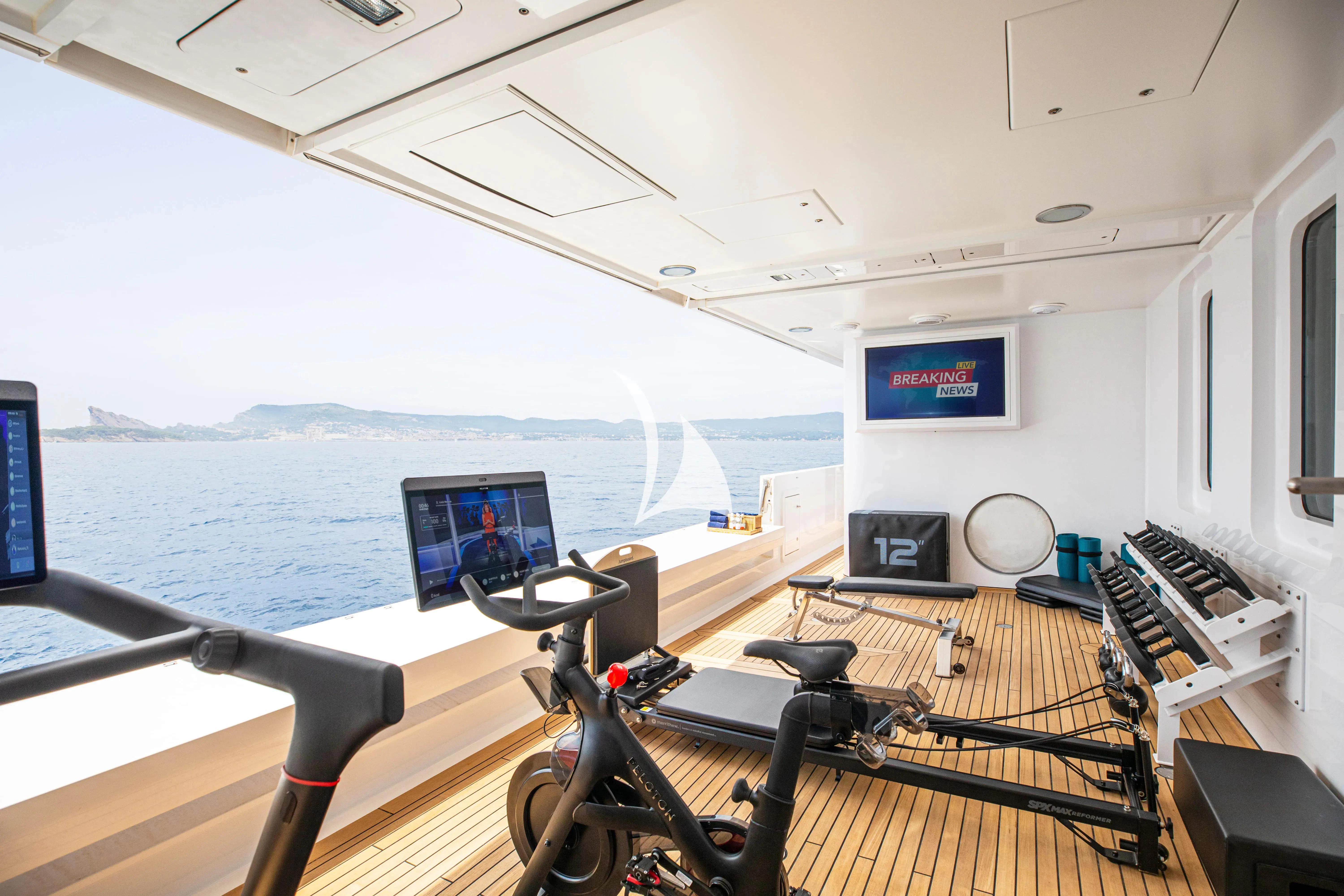 a bicycle on a deck aboard TREEHOUSE Yacht for Sale