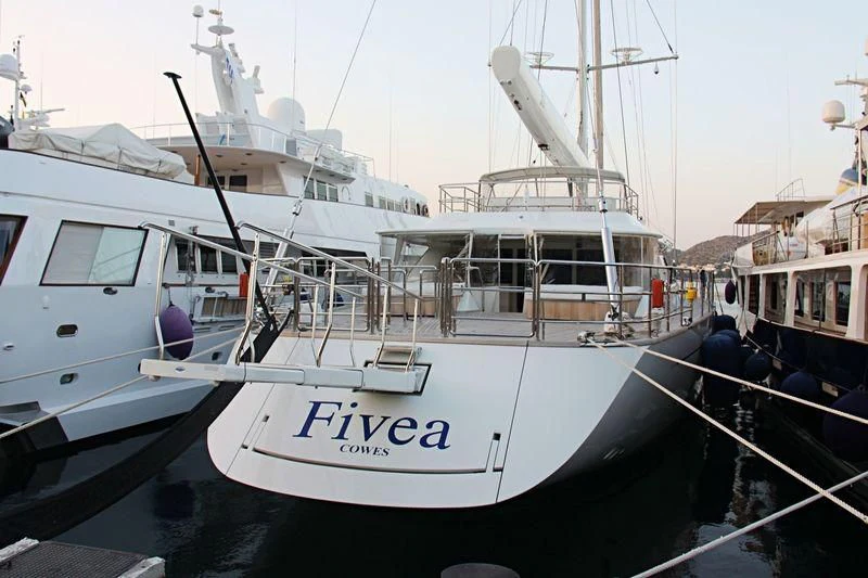 a group of boats are parked in a harbor aboard FIVEA Yacht for Sale