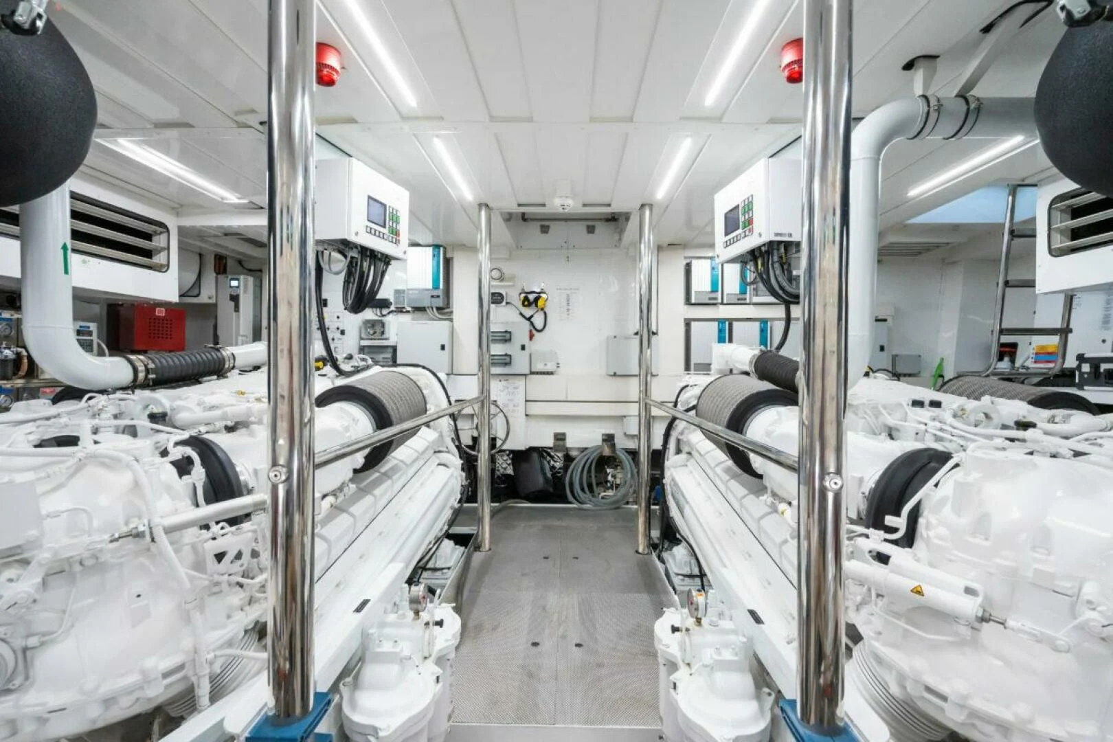 a room with white pipes aboard ZOUT Yacht for Sale