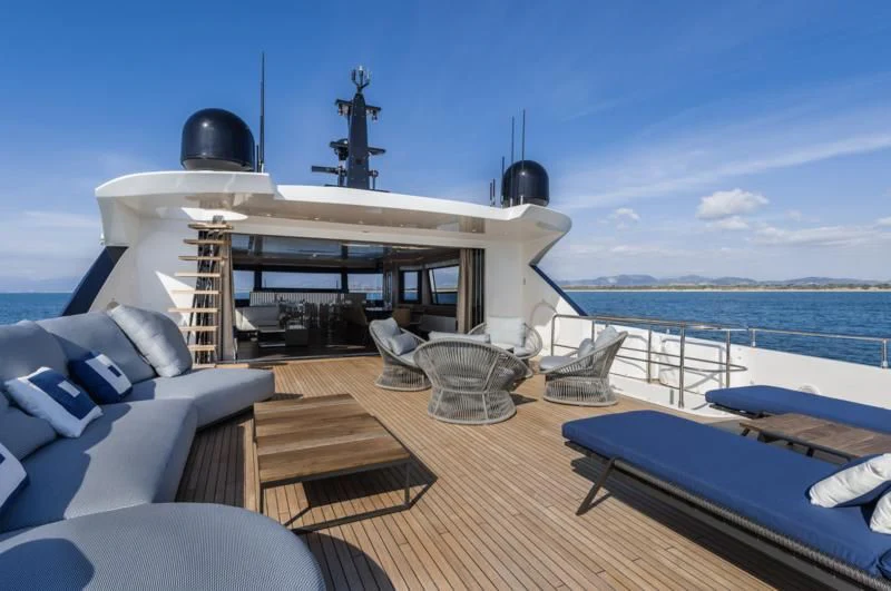 a boat on a deck aboard ZOUT Yacht for Sale
