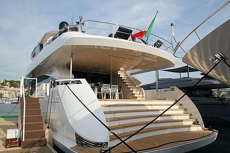 a boat docked at a pier aboard ZOUT Yacht for Sale
