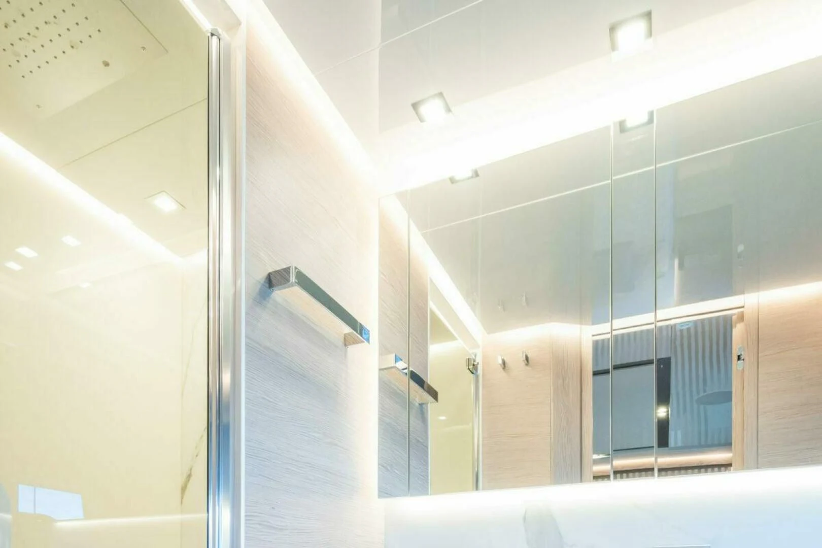 a room with glass doors aboard ZOUT Yacht for Sale