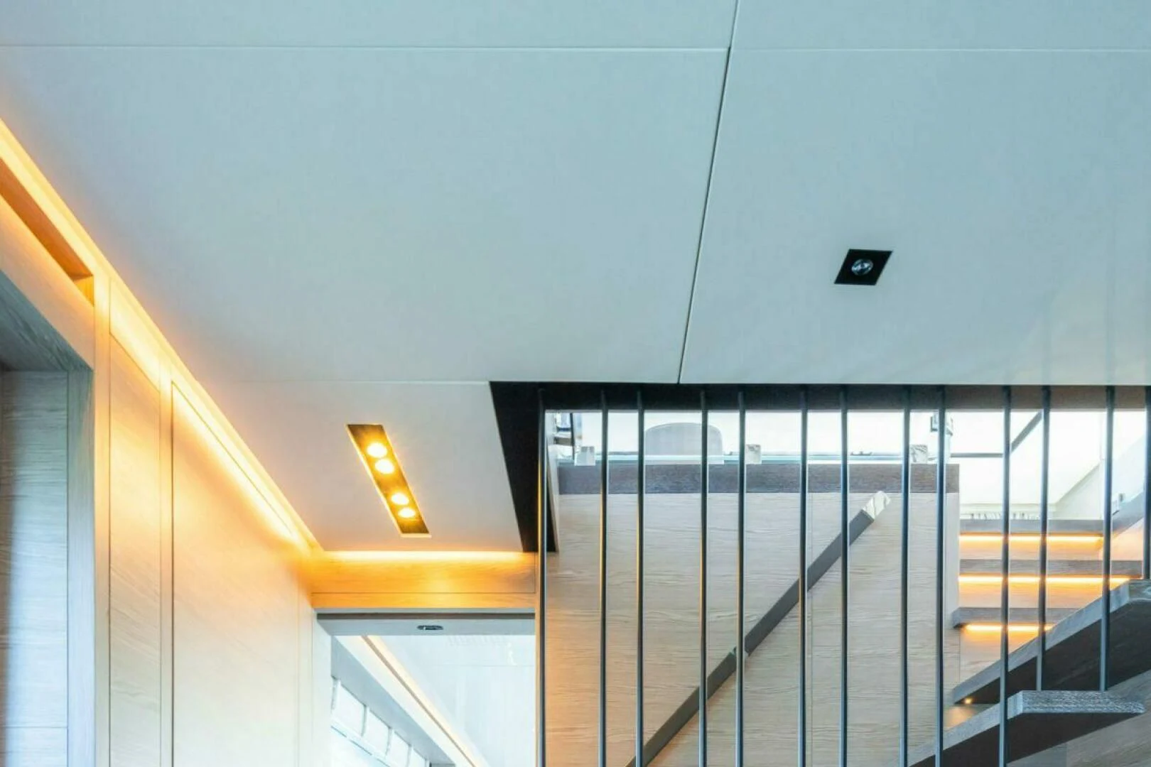 a hallway with glass doors aboard ZOUT Yacht for Sale