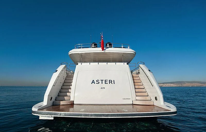 a white boat on the water aboard ASTERI Yacht for Sale
