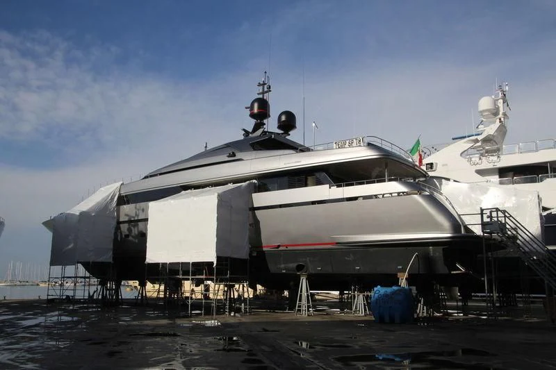 a large white boat aboard ASTERI Yacht for Sale