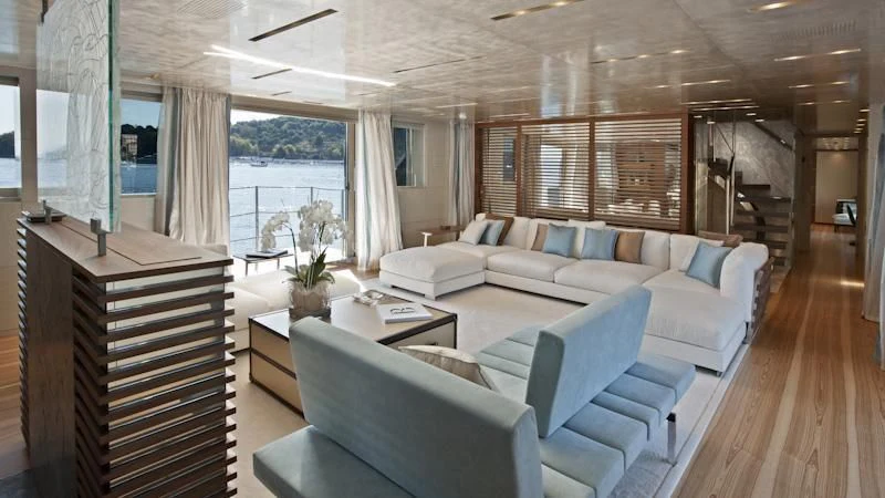 a living room with a large window aboard ASTERI Yacht for Sale