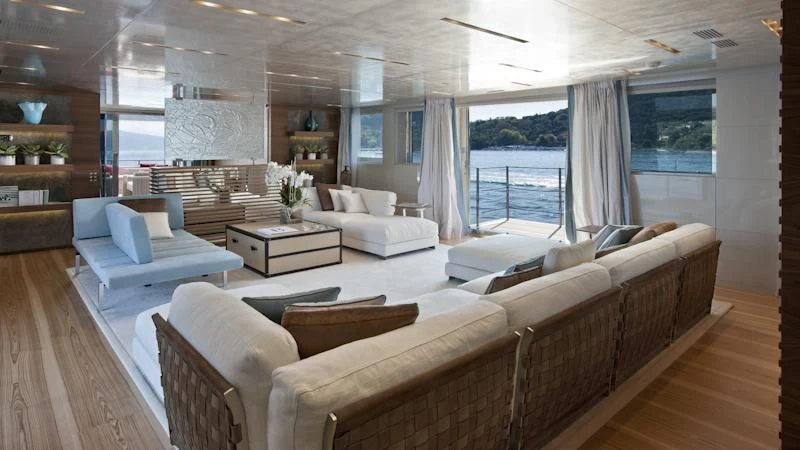 a living room with a large window aboard ASTERI Yacht for Sale