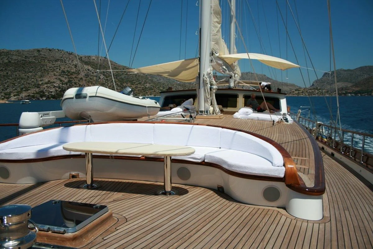 a boat on a deck aboard KAYA GUNERI V Yacht for Sale
