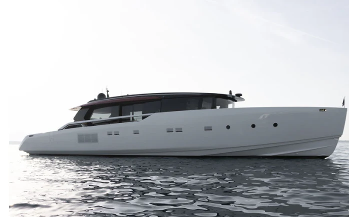 a white yacht in the water aboard STEEL IT Yacht for Sale