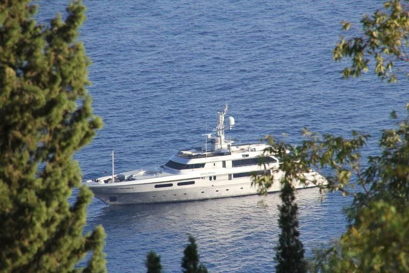 a white yacht in the water aboard MY FAIR LADY Yacht for Sale