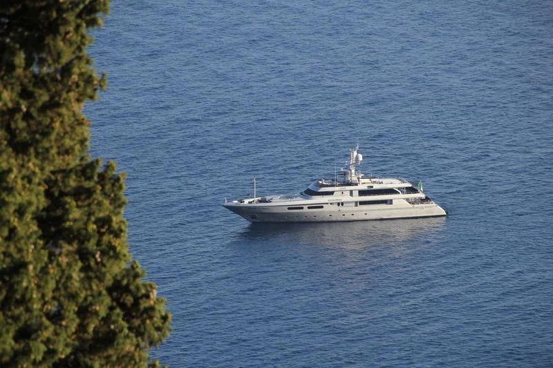a white boat in the water aboard MY FAIR LADY Yacht for Sale